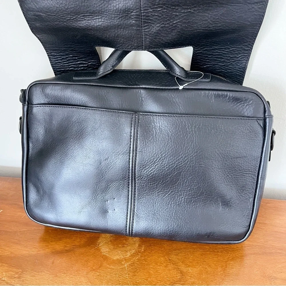 RUSTICO • Surveyor Messenger Bag black leather briefcase laptop shoulder black